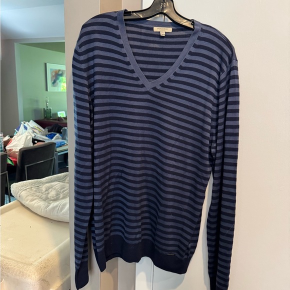 Burberry Blue and Black V-Neck Sweater